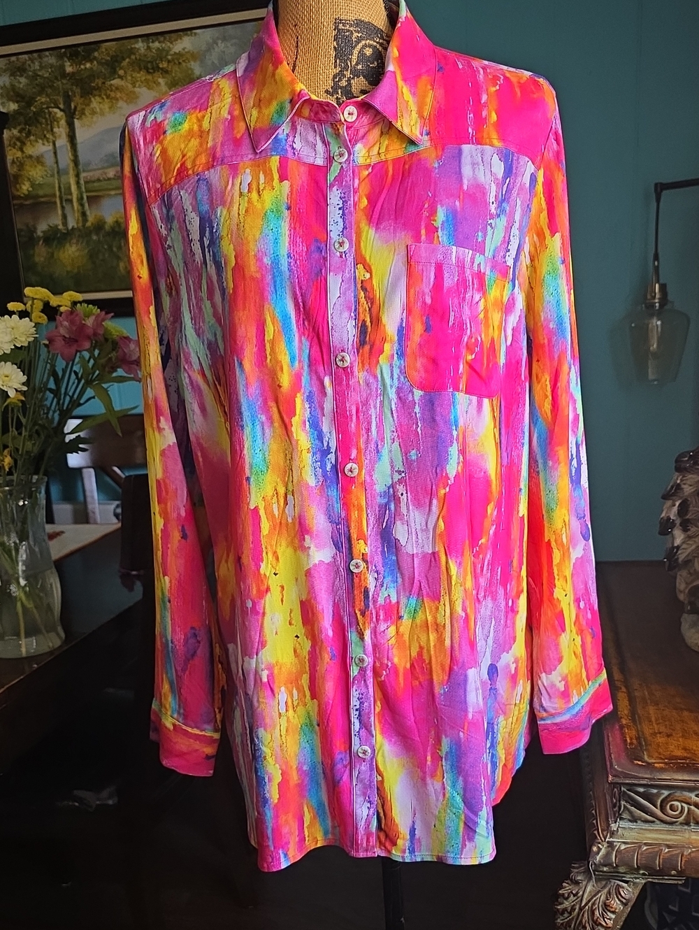 Soft Surruondings Vibrant Multicolor Button-Up Blouse